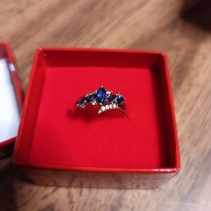 Gold over Silver lab created Sapphire ring size 7